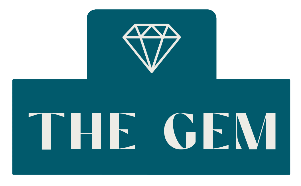 the logo for the gem with a blue background and the word the gem